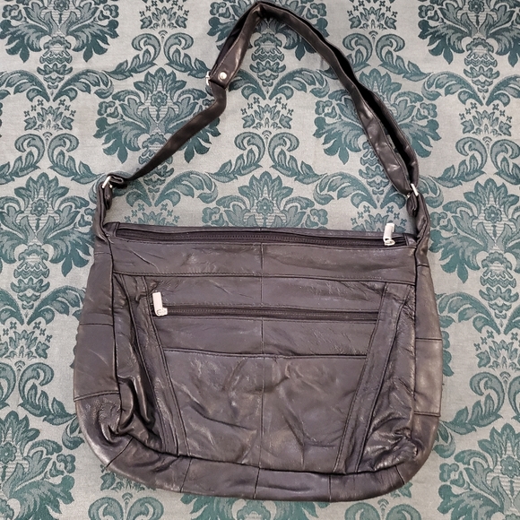 Vintage 100% Genuine Leather Multi-pocket 15"×11"x 4" Crossbody Bag Slingbag - Picture 11 of 12